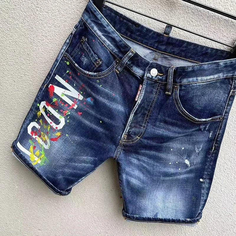 2024 New Summer Mens Jeans Luxury Brand Blue Denim Trousers High-quality Street Slim Fit Denim Shorts Male Stretch Skinny Jeans