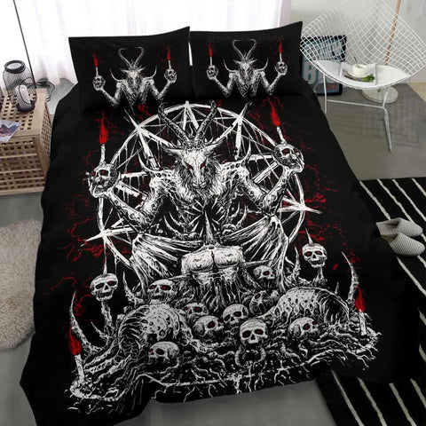 Skull Skeleton Satanic Goat Skull Duvet Cover Set