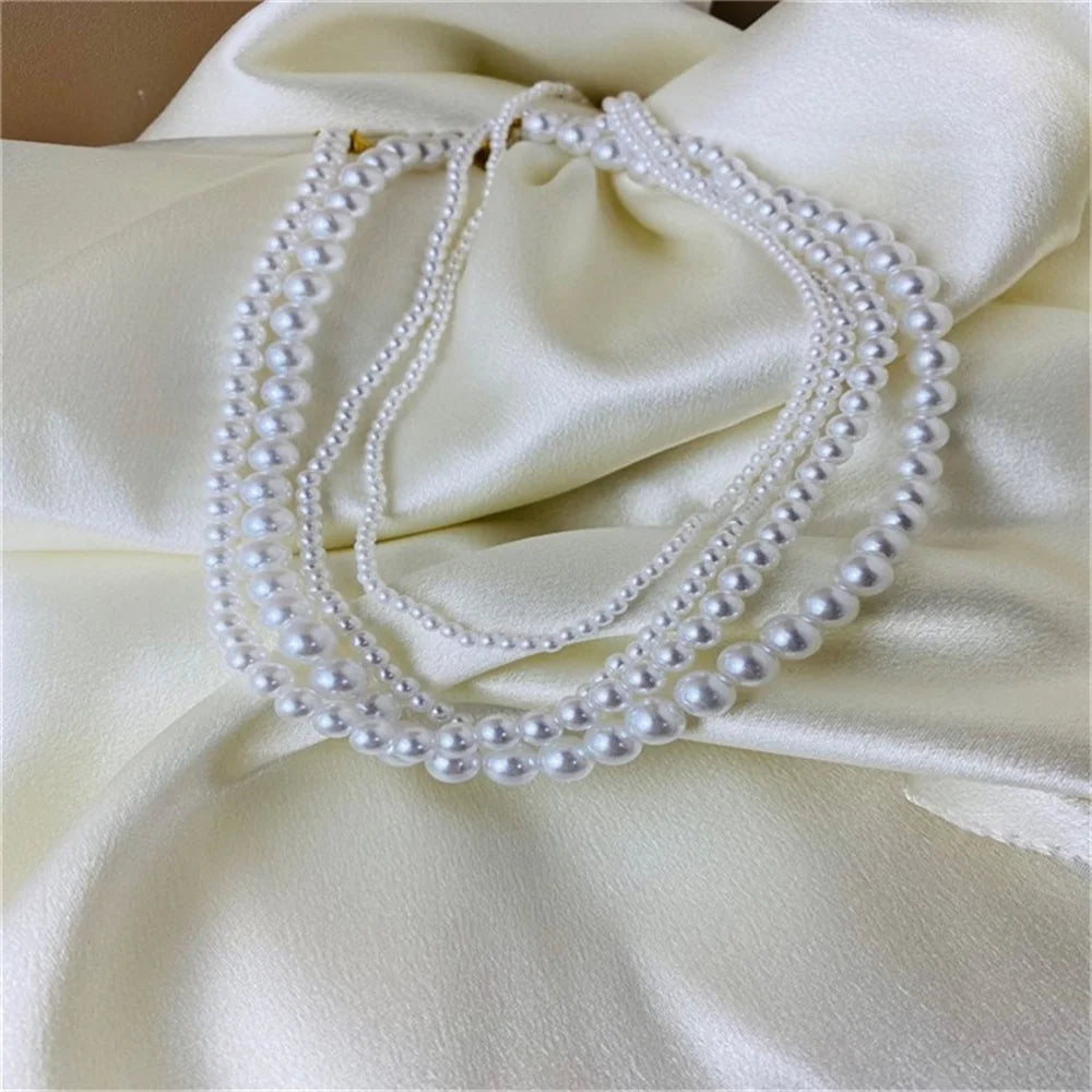 French Vintage Imitation Pearl Chain Necklace For Women Simple Acrylic Beads Choker Fashion Jewelry Elegant Accessories