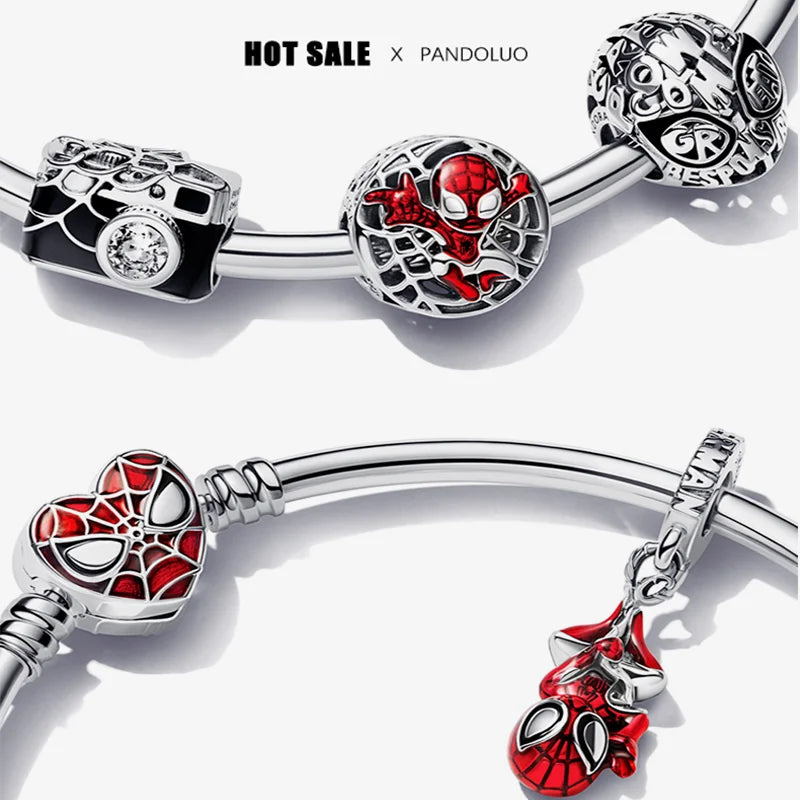 2024 New 925 Silver Charm Disney Captain America Charm Bead fits Pandora Spider Man Bracelet Marvel Pendant Women's Jewelry Gift