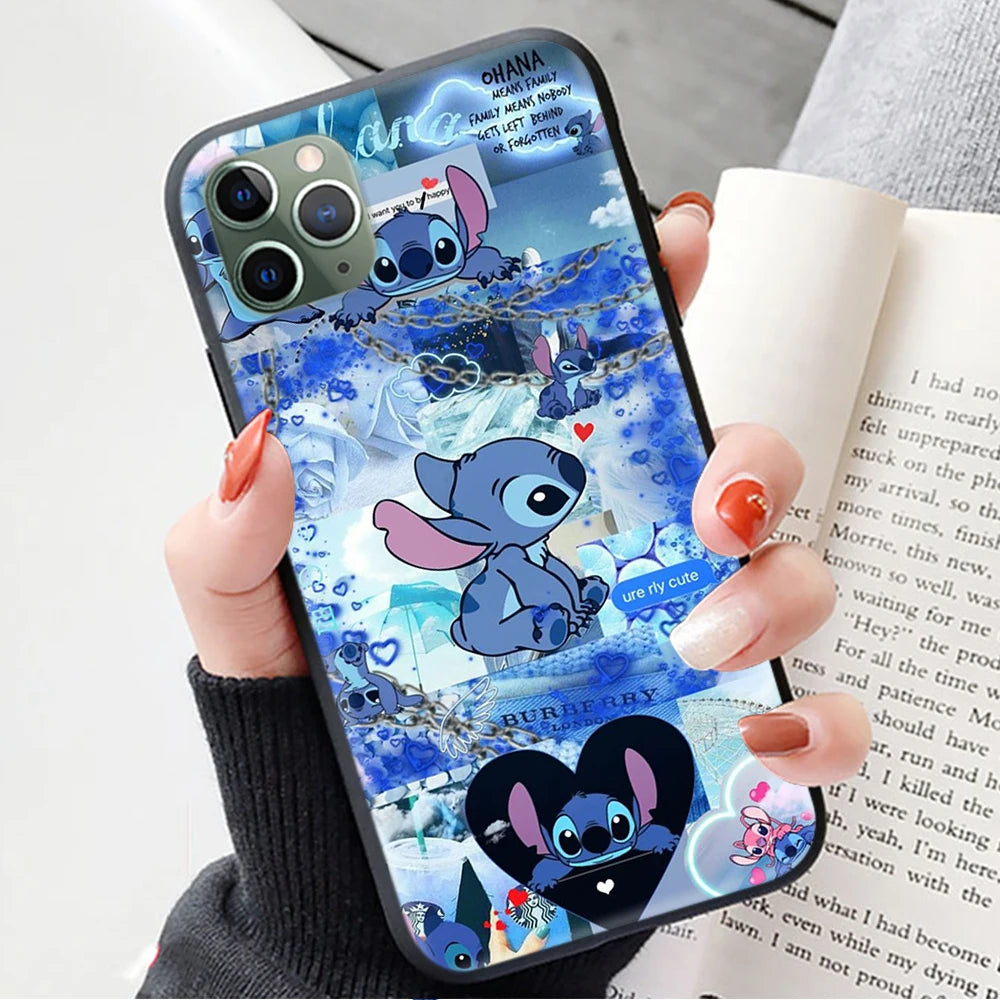 Black Case for iPhone 6 6s 5 5s 7 8 SE XR Plus 15 Pro Max Cover Z-63 Lilo & Stitch