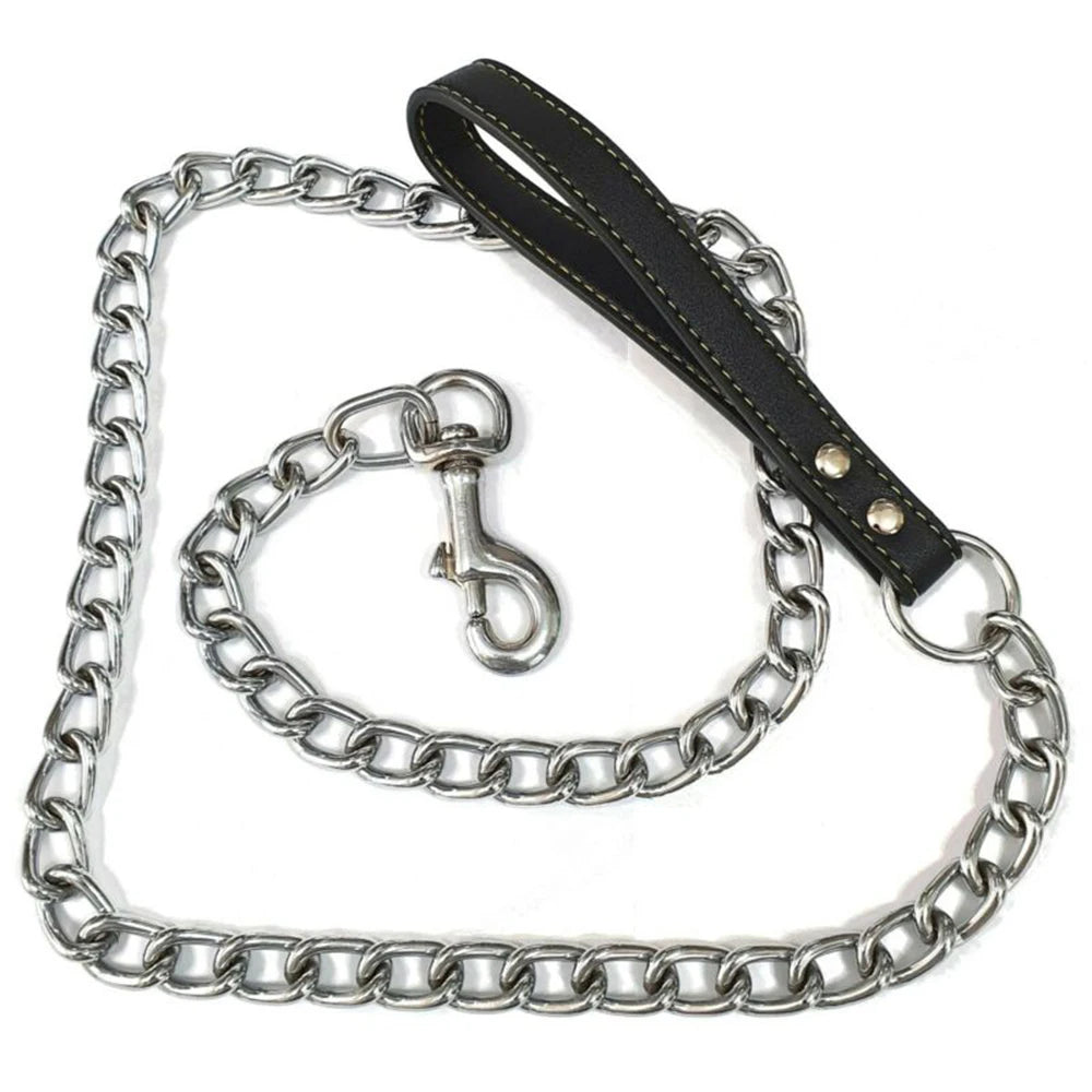 Metal Chain Dog Lead With Leather Style