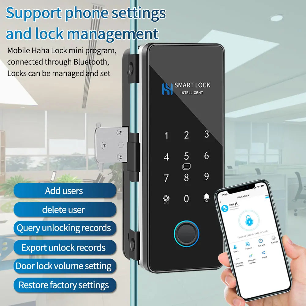 Bluetooth APP Fingerprint Lock Sliding Glass Door Smart Lock Electronic 13.56Mhz RFID Card Lock Smart Phone Remote Control