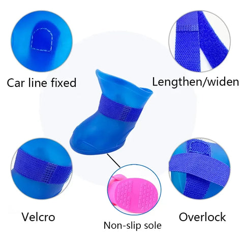 4Pcs Pet WaterProof Rainshoe Anti-slip Rubber Boot Pet Accessories For Small Medium Large Dogs Cats Outdoor Shoe Dog Ankle Boots