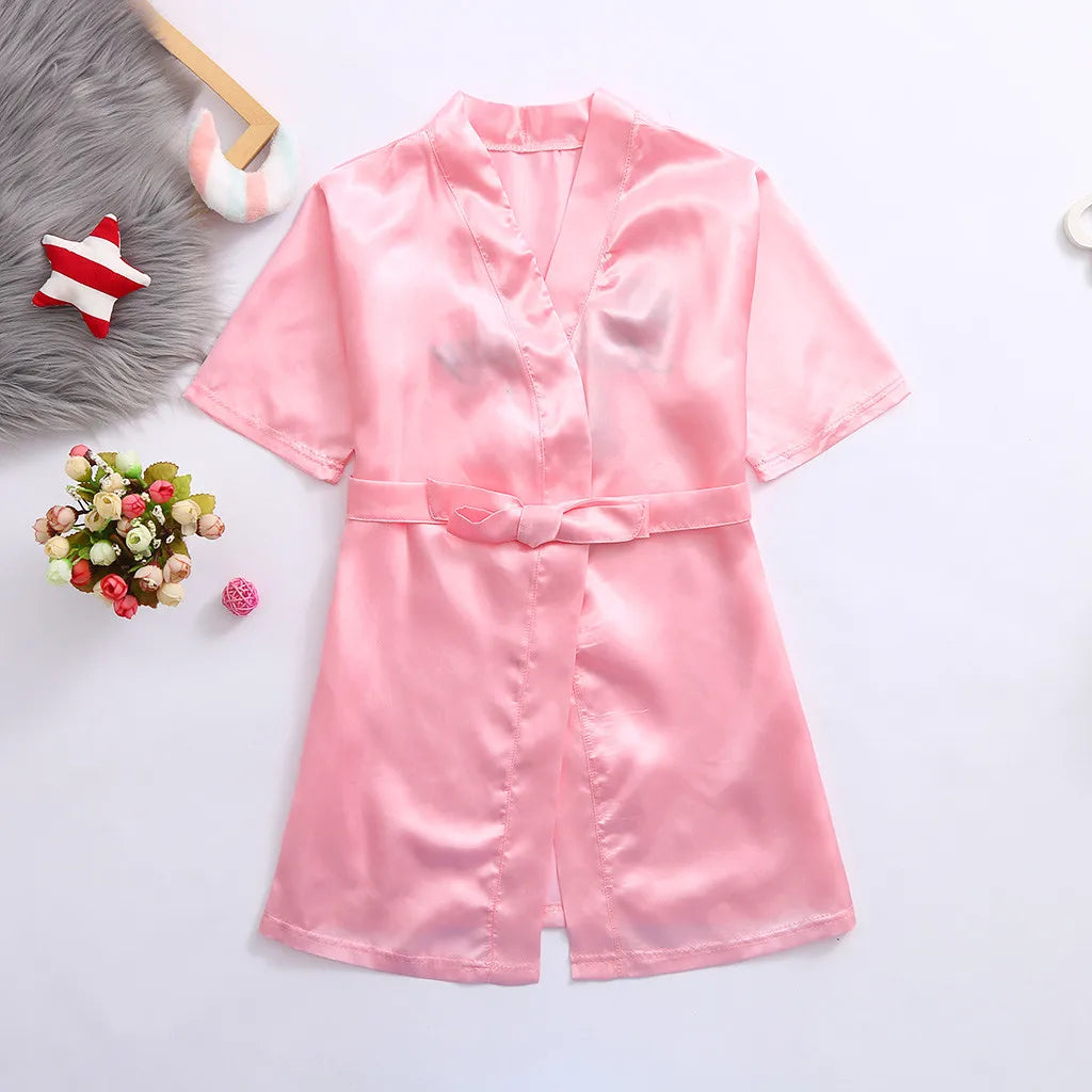 Kimono Robes Girls Birthday Letter Silk Satin Kids Children Bathrobe Sleepwear Bath Nightgown for Wedding Spa Party Birthday Rob