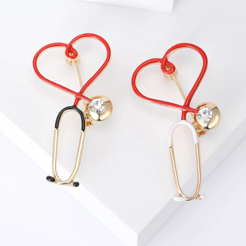 Beaut&Berry Trendy Enamel Medical Series Brooches Stethoscope Doctor Nurse Rhinestone Pins Office Party Casual Accessories Gifts