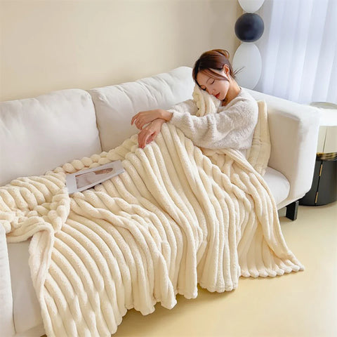 Soft Coral Fleece Sofa Throw Blanket Comfortable Thicken Bed Sheet