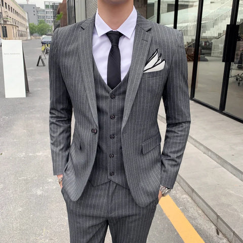 Classic Striped Men's Jacket Suit