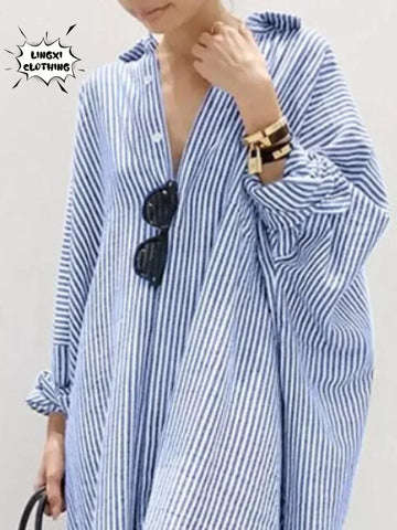 Shirt Loose Casual Style Elegant Women's Cotton Hemp Long Dress