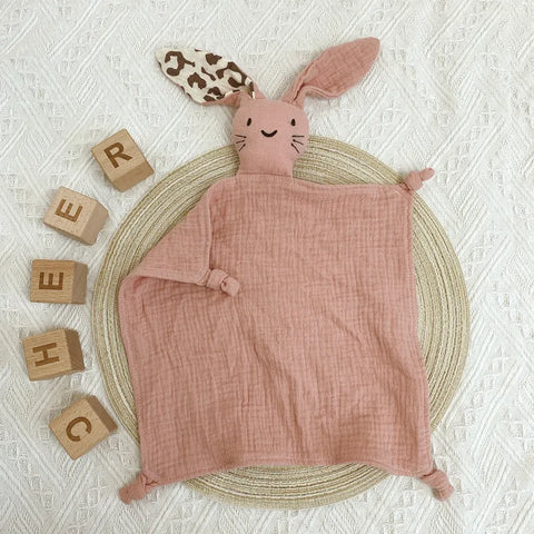 Soft Cotton Muslin Baby Bib Stuffed Rabbit Doll Newborn Appease Towel Security Blanket Baby Sleeping Cuddling Towel Facecloth