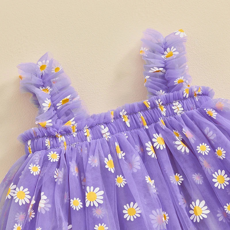 New Fashion Toddler Baby Girls Dress Daisy Print Sleeveless Layered Cami Dress Summer Casual Clothes Princess Dresses