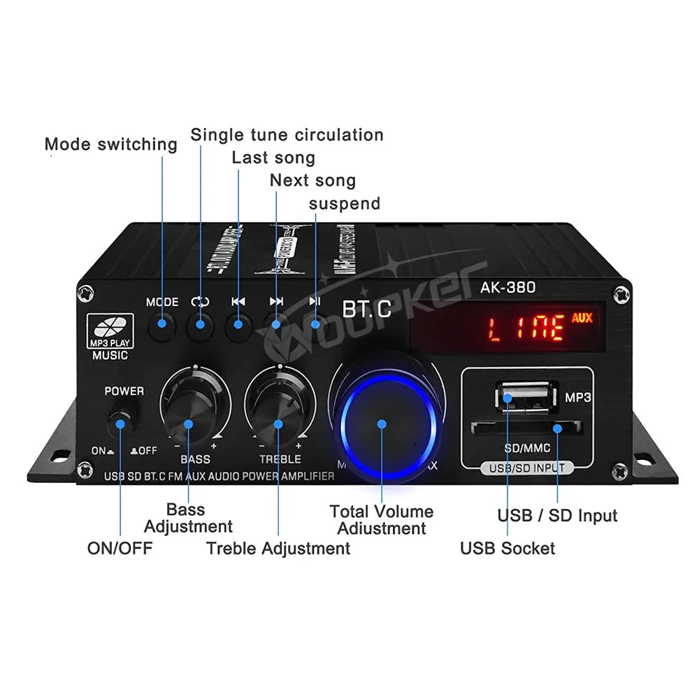 Digital Audio Amplifier 800W Bluetooth Power