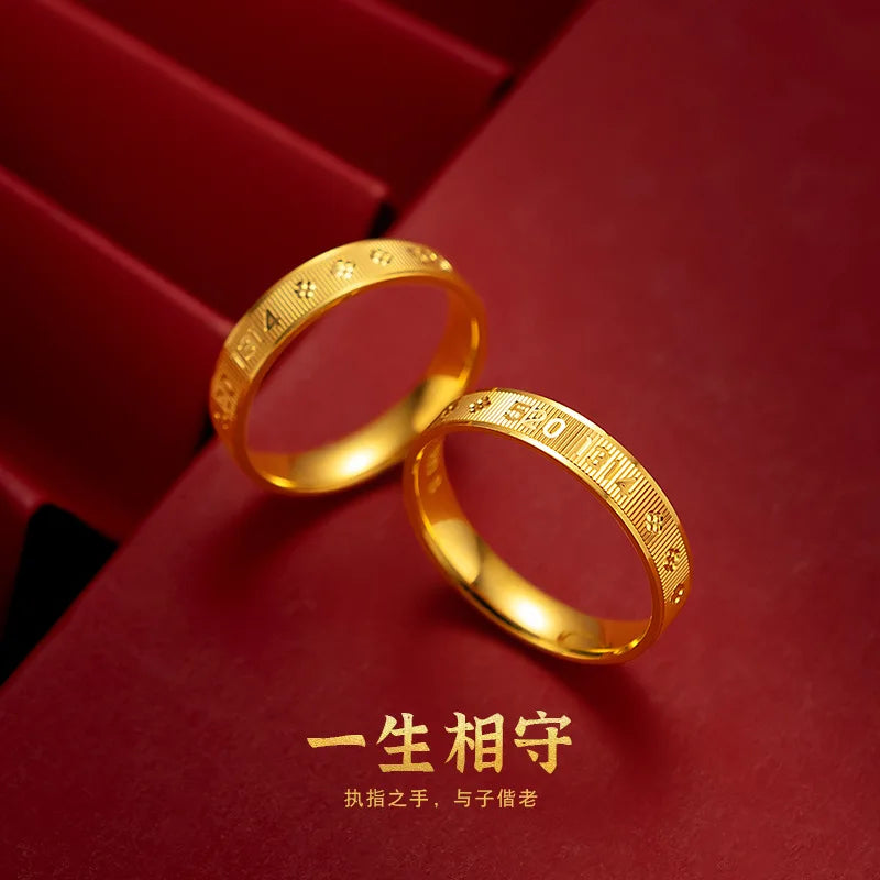 Pure Gold Simple Romantic Couple Style 9999 24K Real Gold 520 Love Closed Ring for Men and Women Valentine's Day Gift