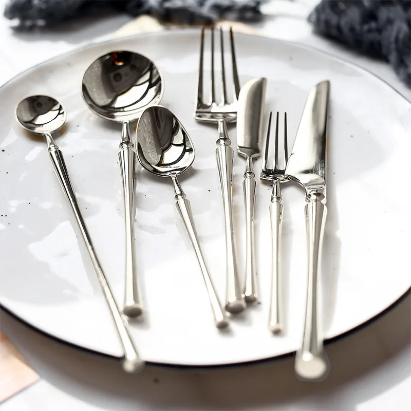 Bright Silver 18/10 Stainless Steel Luxury Cutlery Dinnerware Tableware Knife Spoon Fork Chopsticks Flatware Set Dishwasher Safe