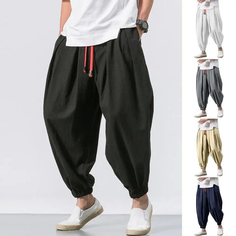 Men Crotch Wide Leg Pants Male Casual Loose Wide Leg Pants