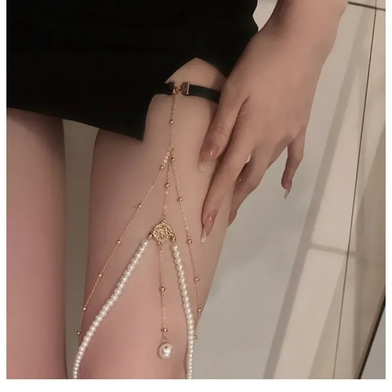 Pearls Thigh Chain New Fashion Simple Multi-layer Metal Leg Chain for Women Ladies Fashion Pendant Party Fashion Body Jewelry