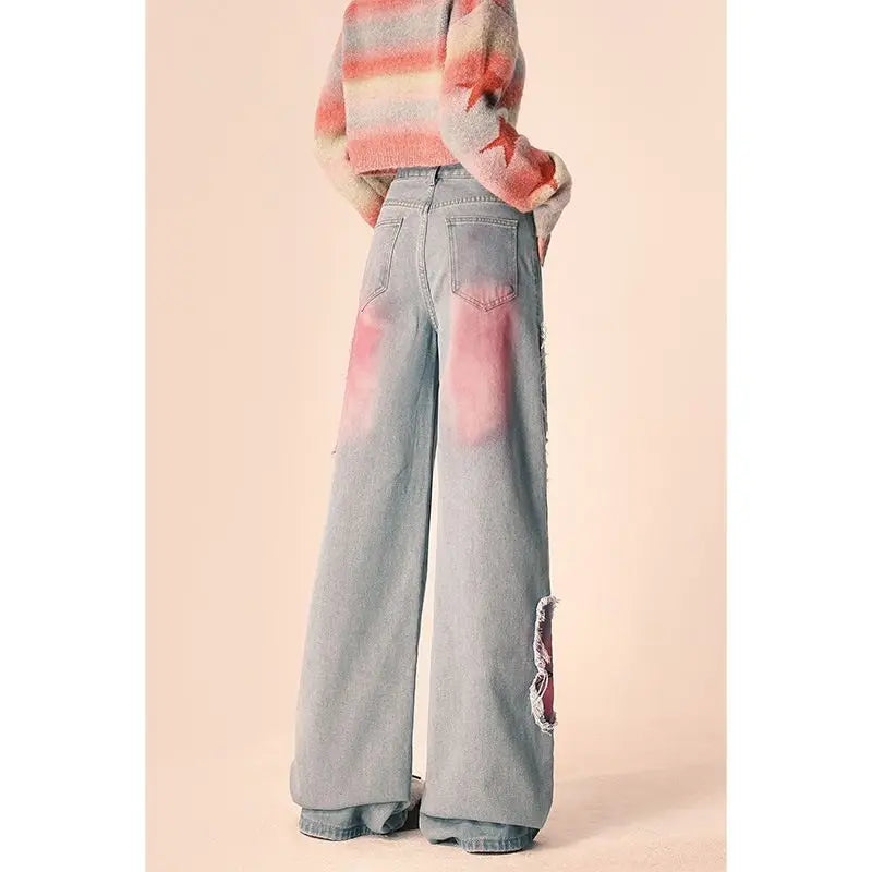 Women's Button Zipper Pockets Wide Leg Straight Pants