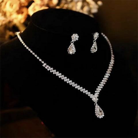 2024 Fashion Bridal Jewelry Sets for Women Earring Necklace Set Rhinestone Crystal Wedding Necklaces Earrings Sets