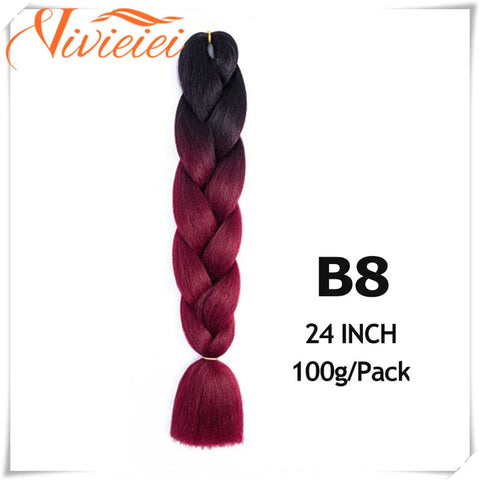 VIVIEIEI Synthetic Braiding Hair 24 Inch Jumbo Braid Ombre Jumbo Hair Extension for Women DIY Hair Braids Purple Pink Yellow Red