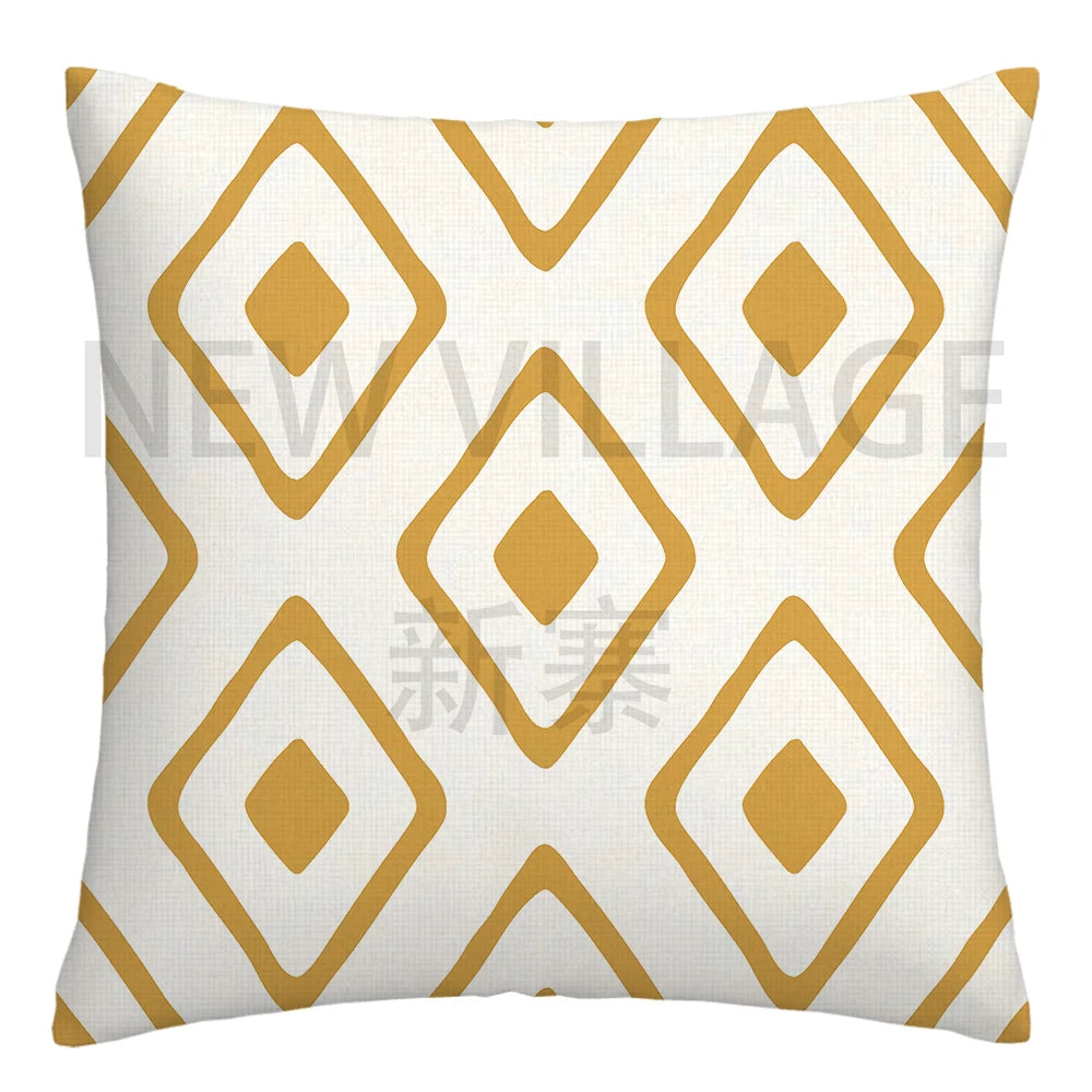 Yellow white geometric linen pillowcase sofa cushion cover home decoration can be customized for you 40x40 45x45 50x50 60x60