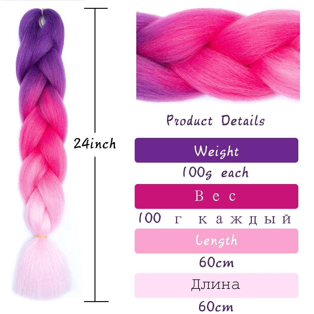 24 Inch Jumbo Braids Extensions Synthetic Braiding Hair Afro Ombre Color kanekalon Hair for Children Braid