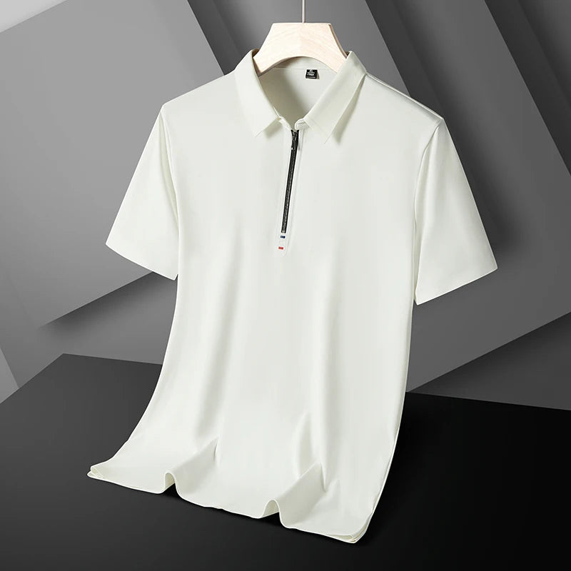 Summer Men Polo Shirt Cool Thin T Shirt Zipper