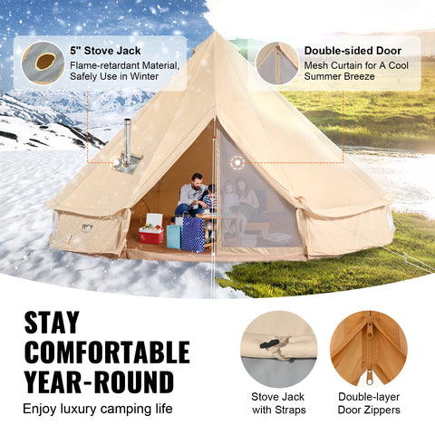 VEVOR Canvas Bell Tent 4 Seasons 3/4/5/6/7m Yurt Tent Canvas Tent for Camping with Stove Breathable Tent Holds up to 8 People