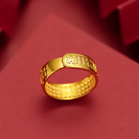 Baifu Ring 9999 24K Real Gold Chinese Style Men's Lucky Ring Thick Pure Gold Ring Domineering Adjustable Rings for Men Boys