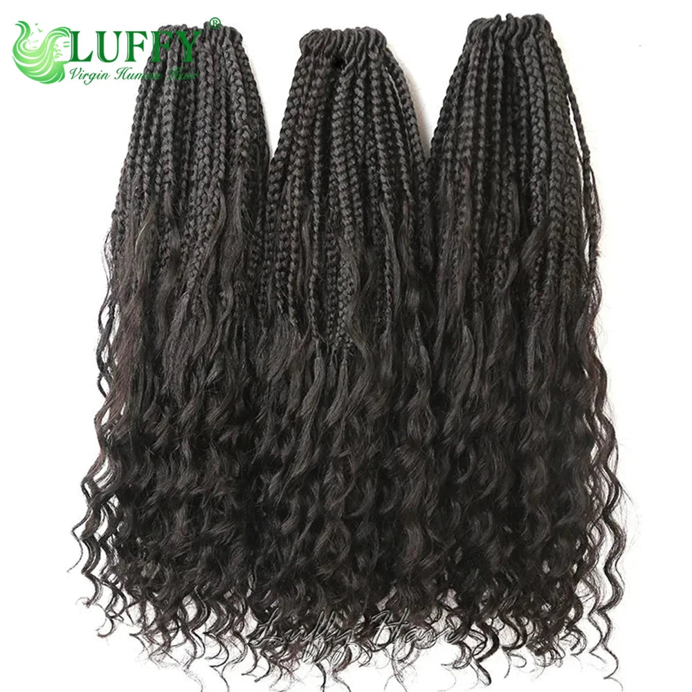 Crochet Boho Box Braids With Human Hair Curls Synthetic Braiding Hair Pre-looped Box Braids with Curly Ends For Women