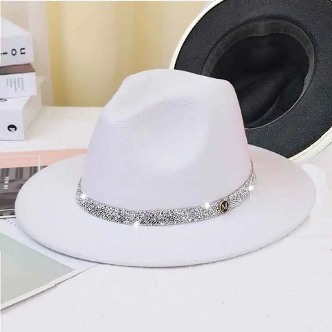 Sky Blue Diamond Band Wool Fedora Hats Jazz Cap