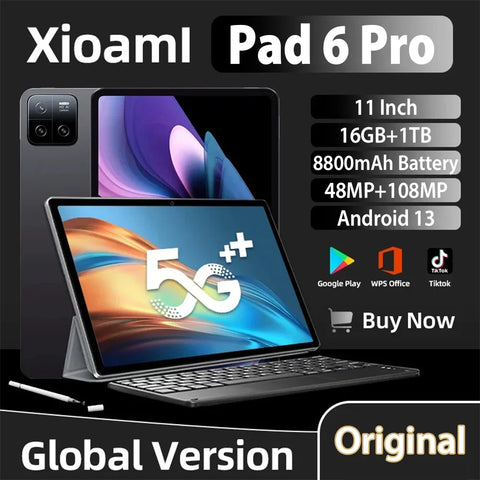 2024 Global Version Original Pad 6 Pro Tablet 11inch HD 4K Android 13 16GB+1T 8800mAh 5G Dual SIM Phone Call WIFI Mi Tablet PC