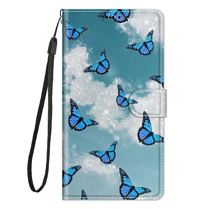 Butterfly Pattern Wallet Flip Case For Samsung Galaxy S24 Ultra S23 Plus S23 FE S22 S21 FE Leather Card Slot Phone Back Cover