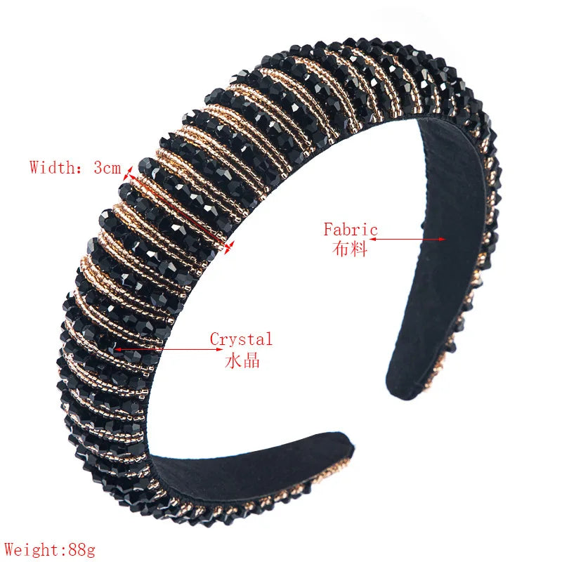 Luxury Full Diamond Hand-woven Beaded Headband Fashion Hair Accessories Female Baroque Sponge Headband Hair Hoop Headwear Woman