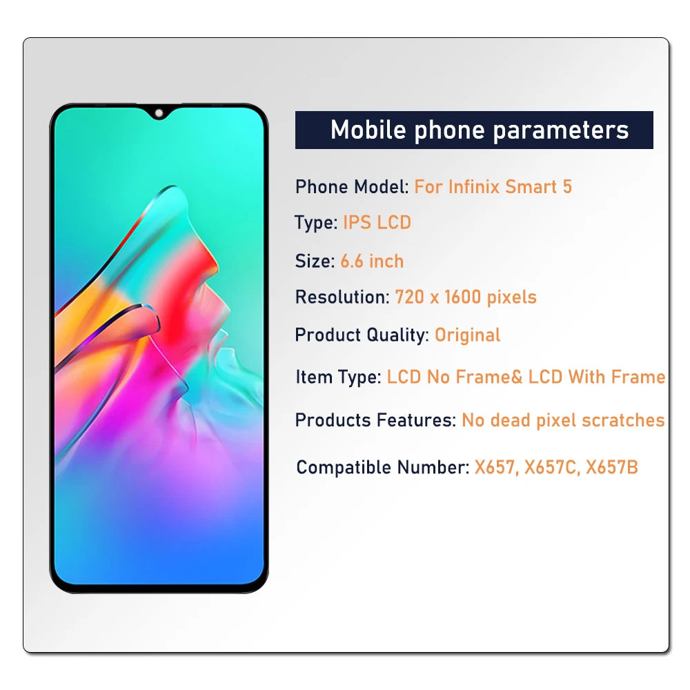6.6" Original LCD For Infinix Smart 5 LCD Display Touch Screen Digitizer Assembly For Infinix X657C X657B X657 LCD Replacement