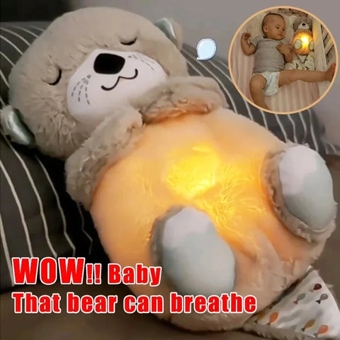 Breathing Bear Baby Soothing Otter Plush Doll Toy Baby Kids Soothing Music Baby Sleeping Companion Sound and Light Doll Toy Gift