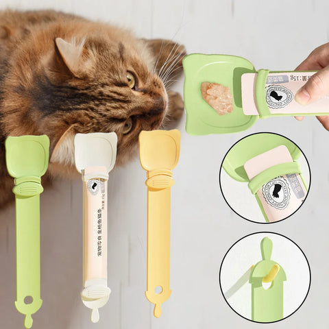Cat Food Strip Squeezer Spoon Long Handle Cat Strip Feeder