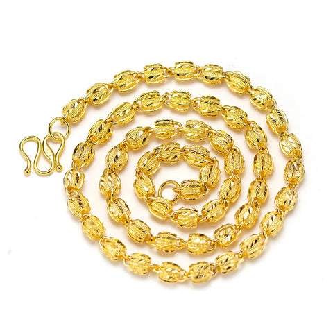 Men's 9999 24K real gold solid necklace ball cart flower watermelon chain luxurious jewelry