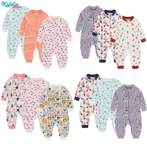 Newborn Baby 2-way Zipper Romper Cotton One-piece Jumsuit 0-24 Months Long Sleeve Newborn Baby Pajamas Comfortable Breathable