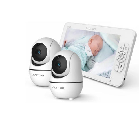 SM70 7" 720P HD Split Screen Video Baby Monitor No WiFi, Baby Camera Monitor, Hack Proof, Remote Zoom/Pan/Tilt, 4000mAh Battery