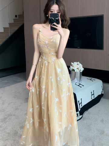 Summer Ladies Elegant Prinrt Halter Mid-length Dress
