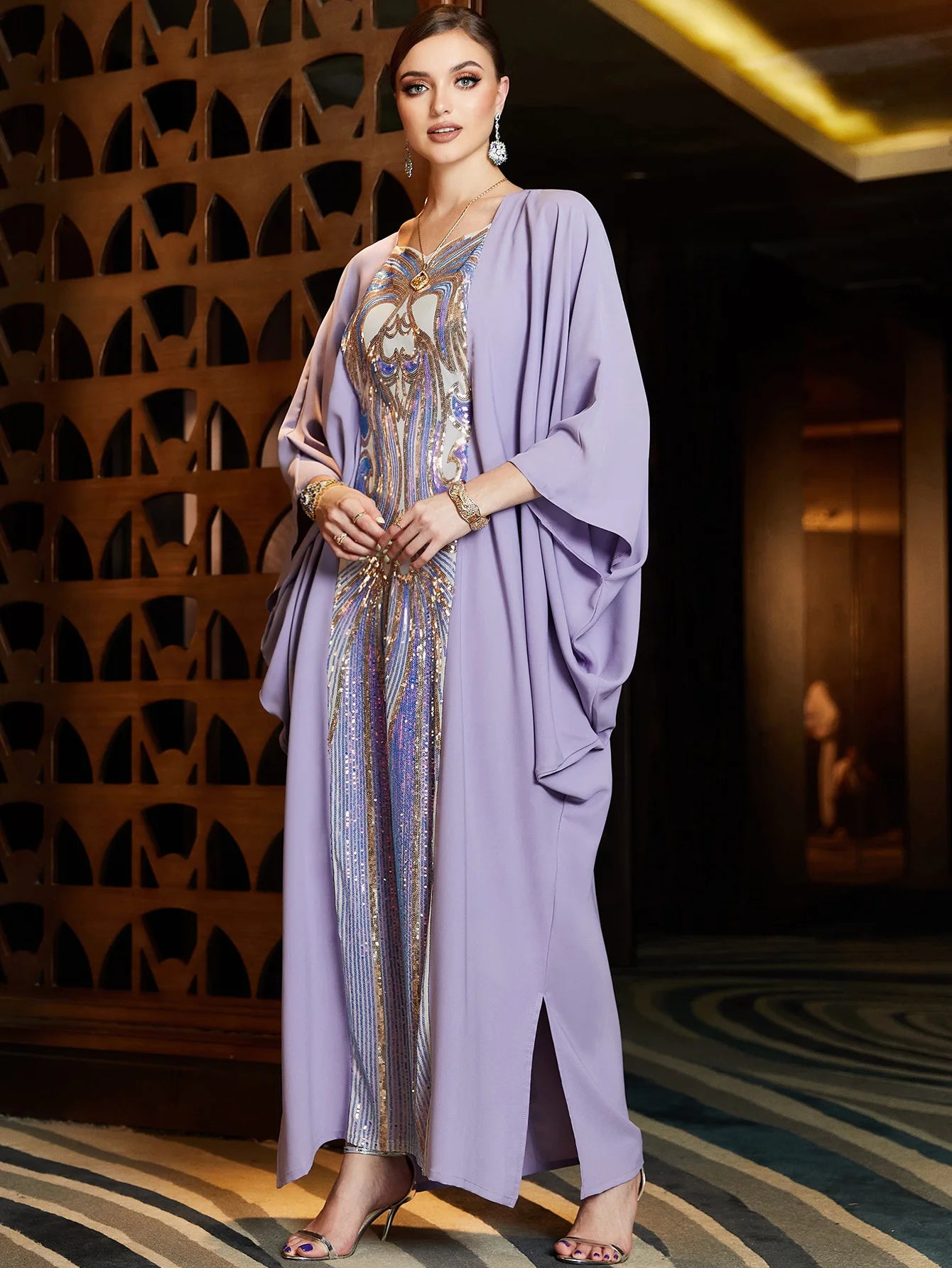 Purple Muslim Dress for Women Moroccan