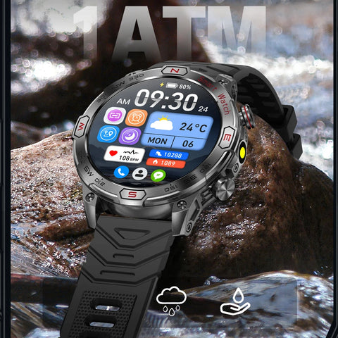 Military Outdoor Smart Watch Men 1ATM Waterproof Compass GPS Sports Track Fitness Watch 450 mAh with LED Flashlight SmartWatches