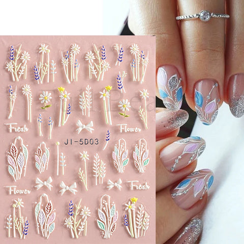 Gold Frame Nail Decals Cherry Blossom Manicure GLJI-5D05