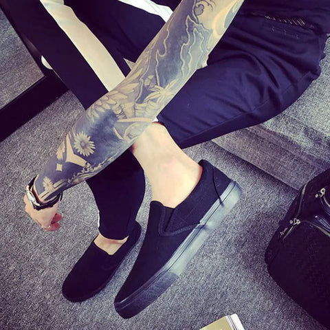Spring Summer Canvas Shoes Men Loafers Street Style Black Shoes