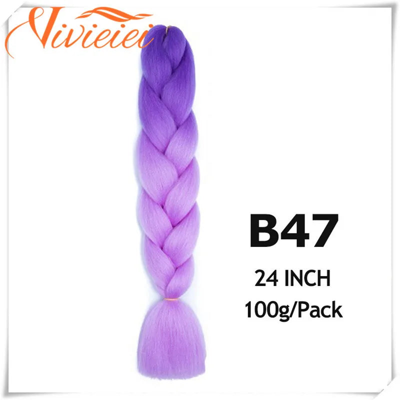 VIVIEIEI Synthetic Braiding Hair 24 Inch Jumbo Braid Ombre Jumbo Hair Extension for Women DIY Hair Braids Purple Pink Yellow Red