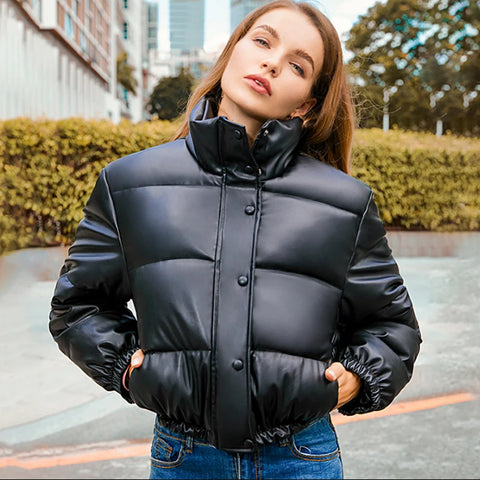 Women Short Parkas Fashion Black Cotton Padded Lady Down Jacket