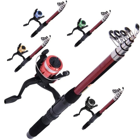 Fishing Rod and 5 Colours Reel Bait Hook Fishing Travel Pole Set