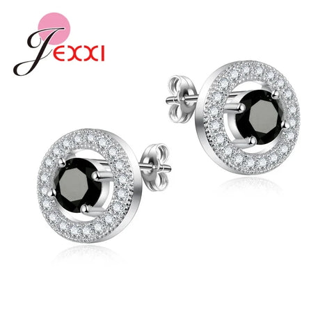 Full Crystal Cubic Zircon Gem Flower Stud Earrings For Women