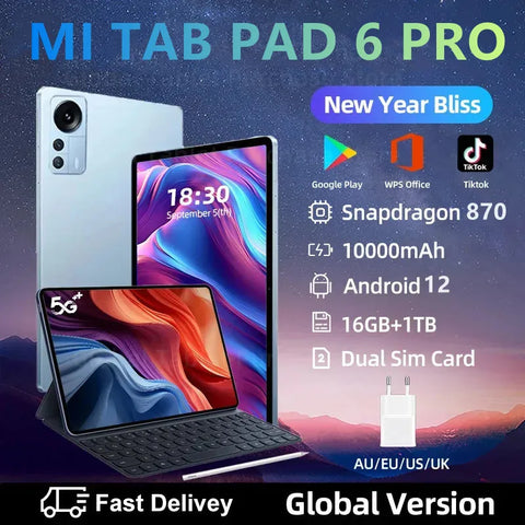 2024 NEW Original Pad 6 Pro Tablet 11 Inch 4K Android 12 16GB RAM+1T ROM Snapdragon 870 Tablet PC 5G Dual SIM Card  WIFI HD Mi