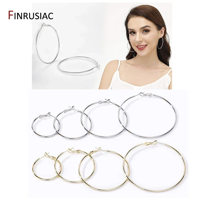 New Trendy Real Gold Plated Round Hoop Earrings For Women Girls Ladies Big Hoops Gold Circle Ring Earrings Party Gift